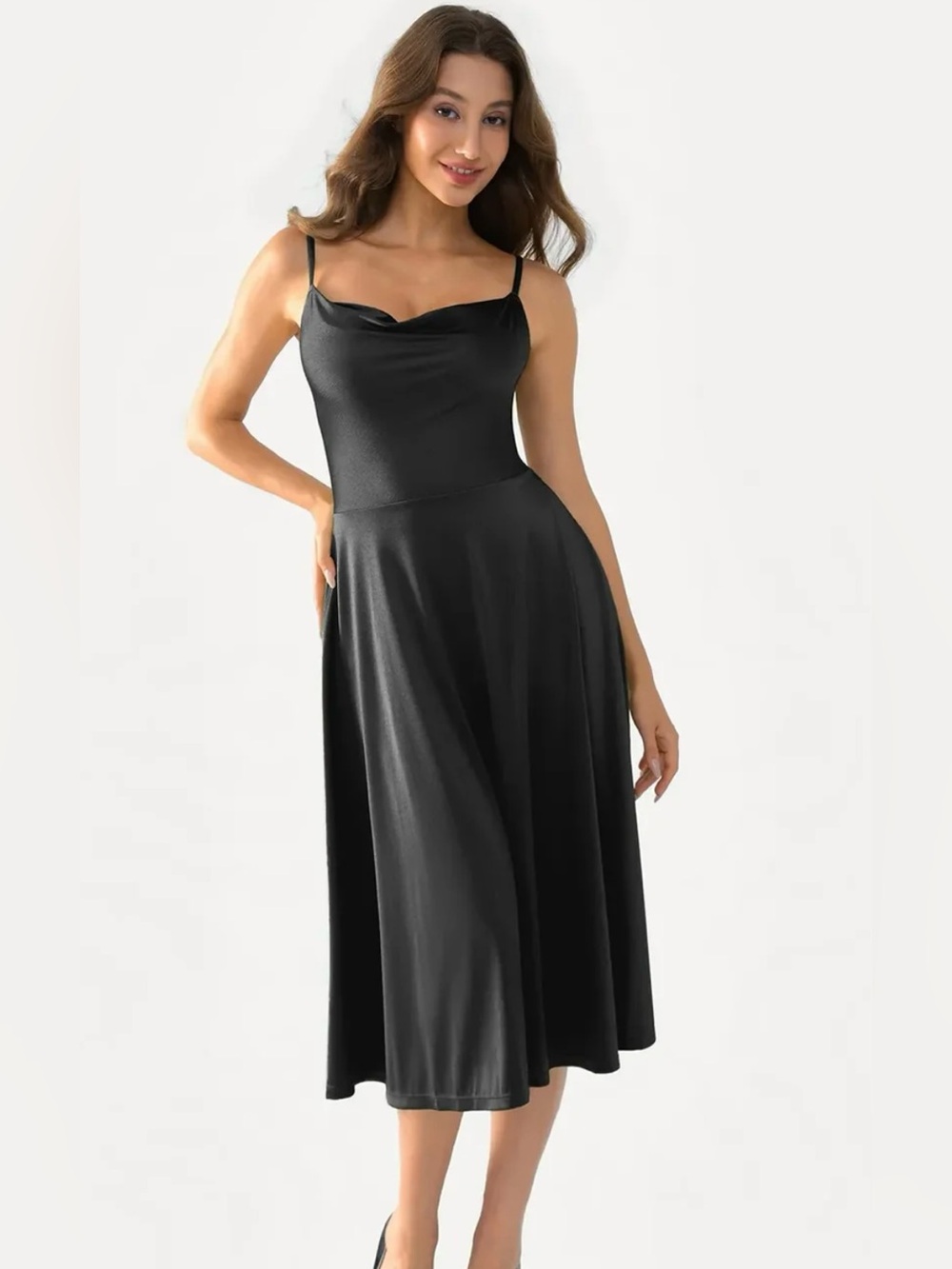 Shapewear Strappy Cowl Neck Fit & Flare Midi Dress size M
